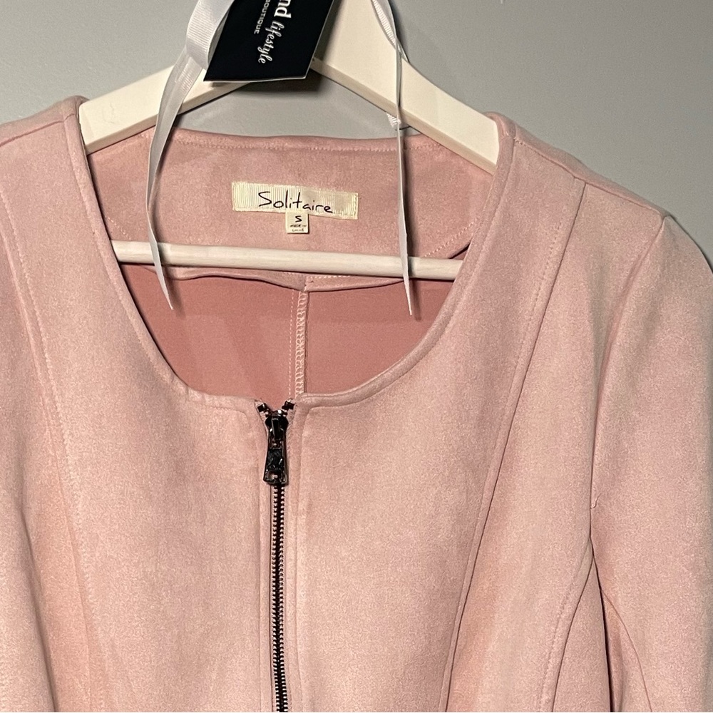 Pink Suede like Zip Front Round . Zipper